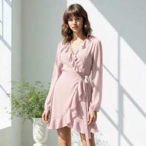 Aritzia Wilfred pale powder pink Louise ruffle wrap dress - size Medium (M)